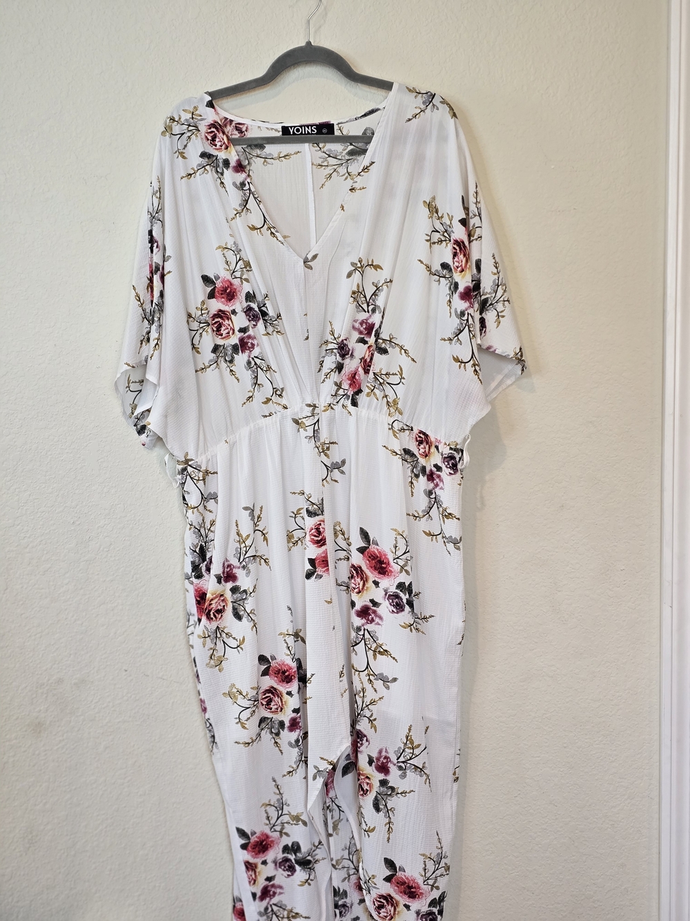 NWOT YOINS White Floral Dress with Pink Rose Motif Sz XXL